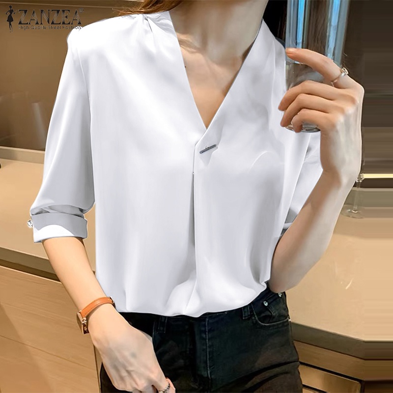 Zanzea Áo Nữ Tay Ngắn Cổ Chữ V Thời Trang Đường Phố Thanh Lịch