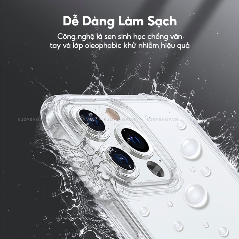 Ốp Lưng Kính Cường Lực Cao Cấp Chống Ố Vàng Hybrid Clear 4 Góc Chống Sốc Cho Điện Thoại 13 Pro Max Njoyshop