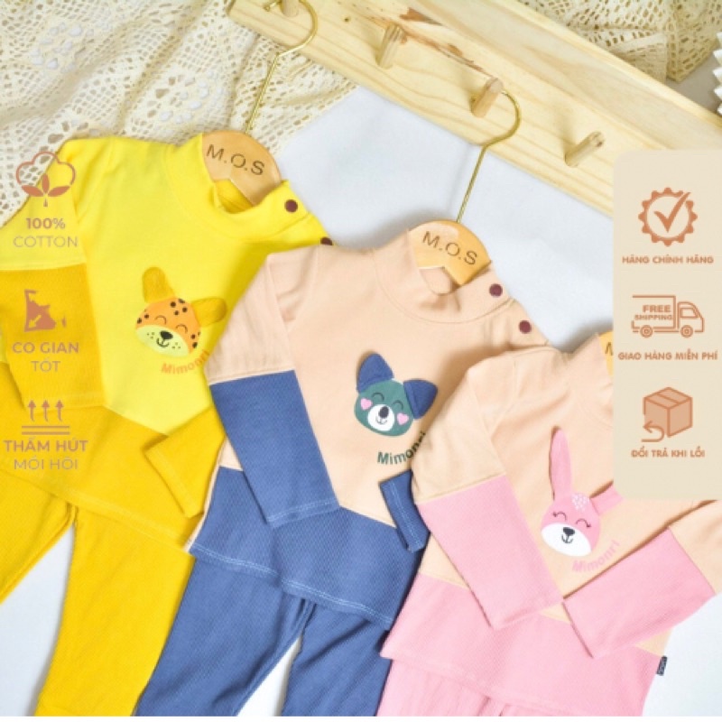 Bộ quần áo len tăm thu đông cao cổ cho bé, có cúc cài