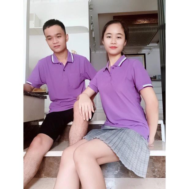 Áo Thun nam nữ cổ trụ Poligan Thái Lan màu Tím nhạt PLG001M12, PLG002M12 | Shopee Việt Nam New