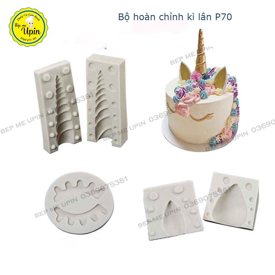 Bộ khuôn silicone làm bánh kỳ lân đầy đủ khuôn unicorn horns ngựa pony
