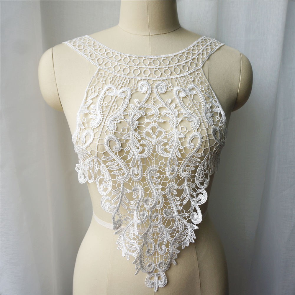 Vải Ren Thêu Hoa May Cổ Áo Cho Cô Dâu