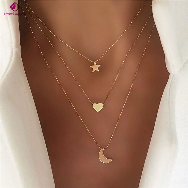 Dây Chuyền Hợp Kim Mặt Hình Trăng Sao Và Trái Tim Thời Trang Cho Nữ