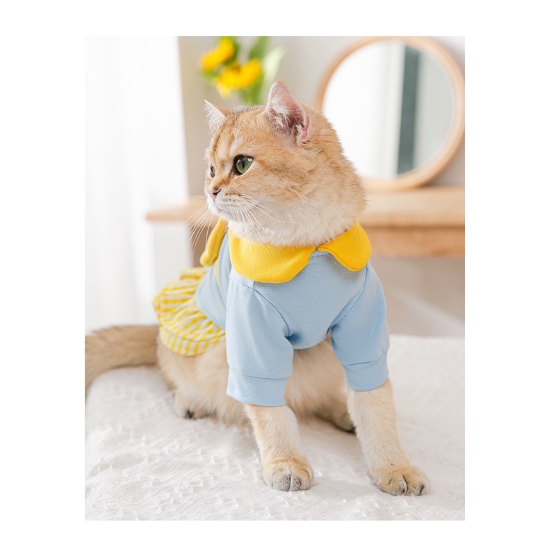 Áo váy cao cấp cho chó mèo - Áo thun thiết kế cho thú cưng cổ lolita có túi đeo phía sau hình ngôi sao dễ thương