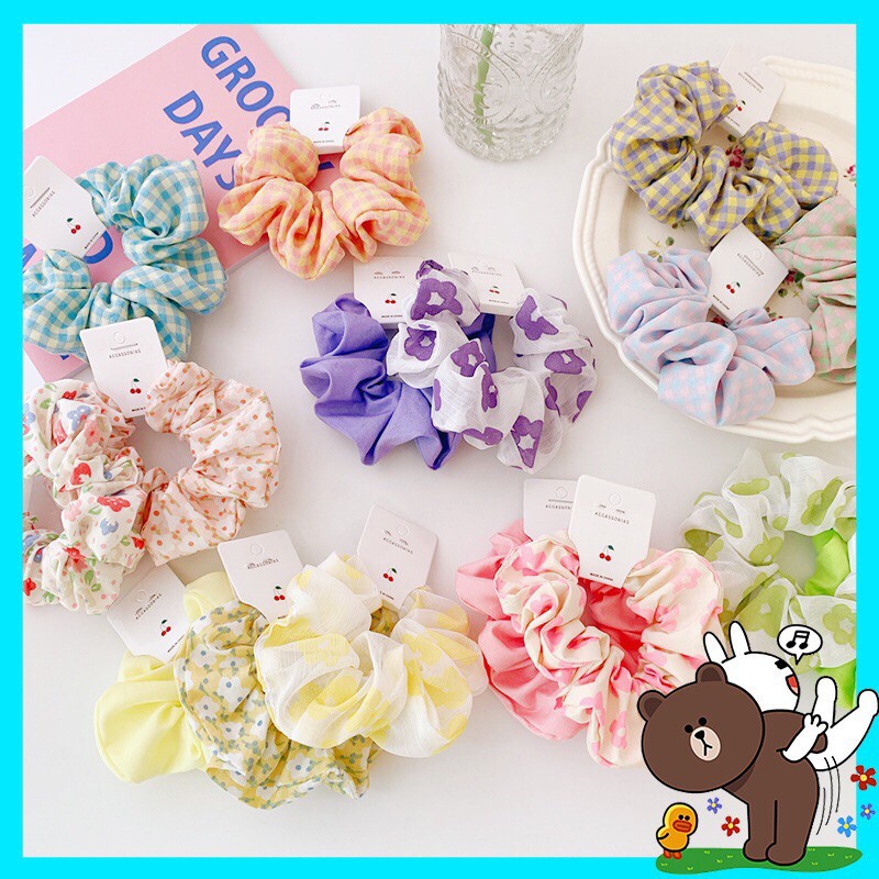 Dây buộc tóc scrunchies vải co giãn hàn quốc