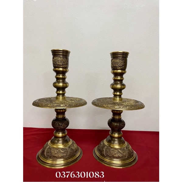 Đôi chân đèn , chân nến cao 30cm chất liệu đồng vàng hun màu hai công ghệ