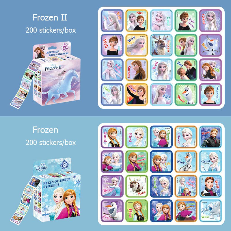 Cuộn 200 Sticker Khen Thưởng Cho Bé - Cuộn giấy dán trang trí đồ vật cơ thể hình công chúa Disney đáng yêu，Bộ Sưu Tập Hình Dán Siêu Nhân Spiderman Công Chúa Elsa Bé Cực Thích