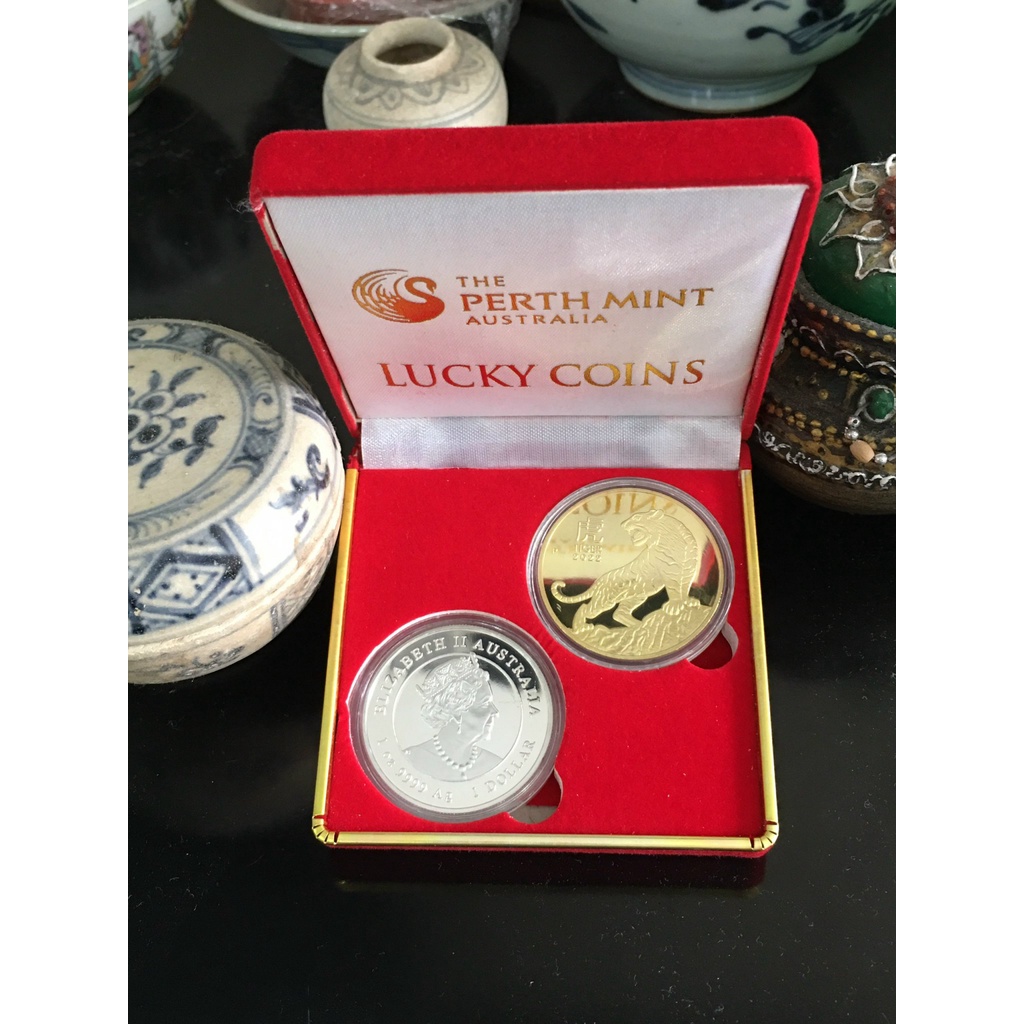 Tiền Xu Con Hổ  mạ Vàng, mạ Bạc ÚC - Xu Con Hổ .