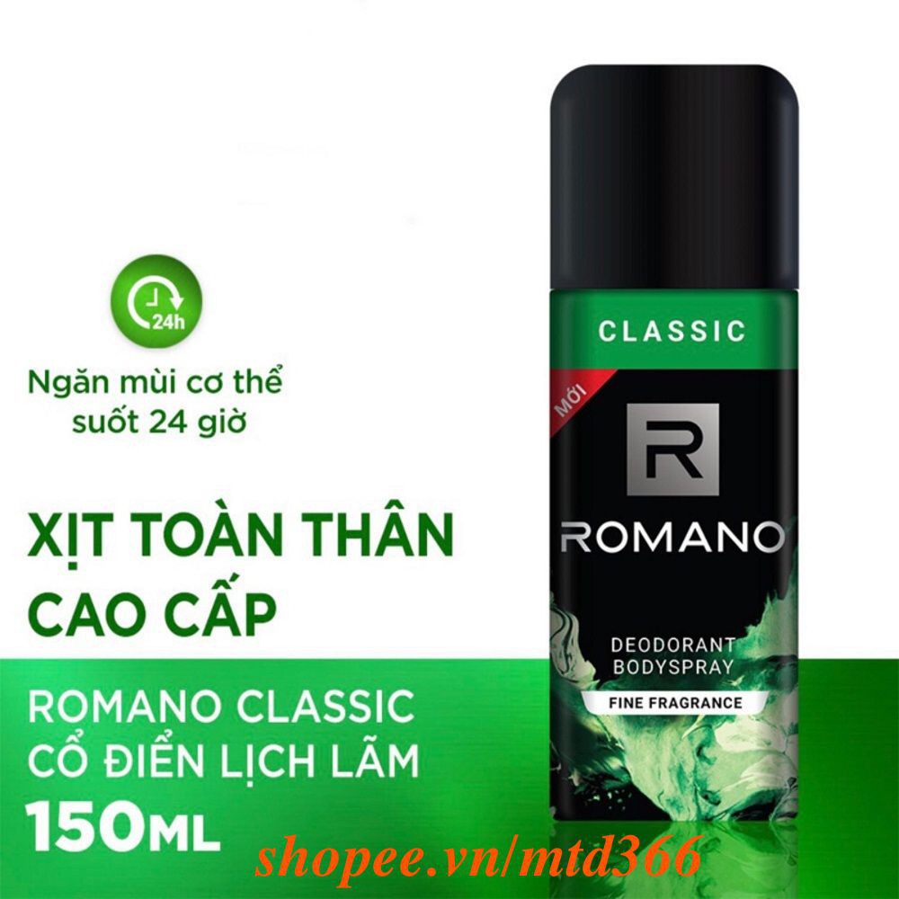 Xịt Khử Mùi Nam 150Ml Romano Classic.