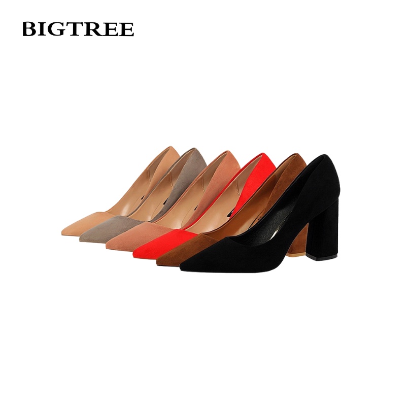 Giày cao gót BIGTREE 828-2 8.5cm da lộn mũi nhọn miệng nông thiết kế đơn giản thời trang dành cho nữ