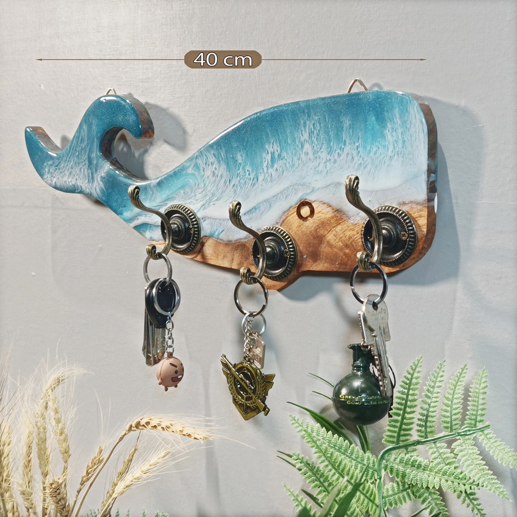 BẢNG TREO ĐỒ & CHÌA KHÓA DECOR CÁ VOI , CÁ HỀ 40 cm