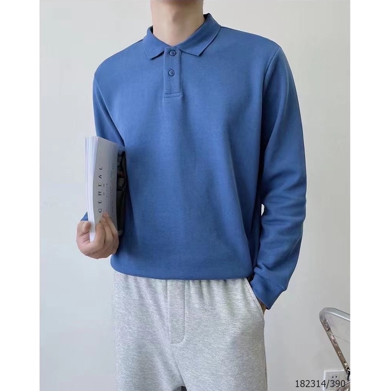 Áo Dài Tay Cổ Bẻ Polo Trơn Basic Nam Nữ