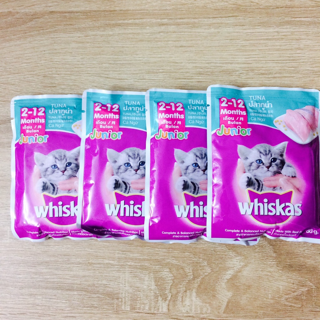 [Mã 253FMCGSALE giảm 8% tối đa 100K đơn 500K] Pate mèo kitten Whiskas Junior túi 80g vị cá ngừ dành cho mèo con