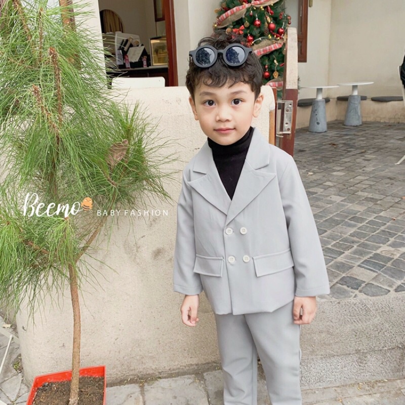 Set vest bé trai 4 khuy chất tex Hàn kiểu dáng Hàn Quóc cực bảnh, sang cho bé mặc đi chơi, đi tết, đi sự kiện