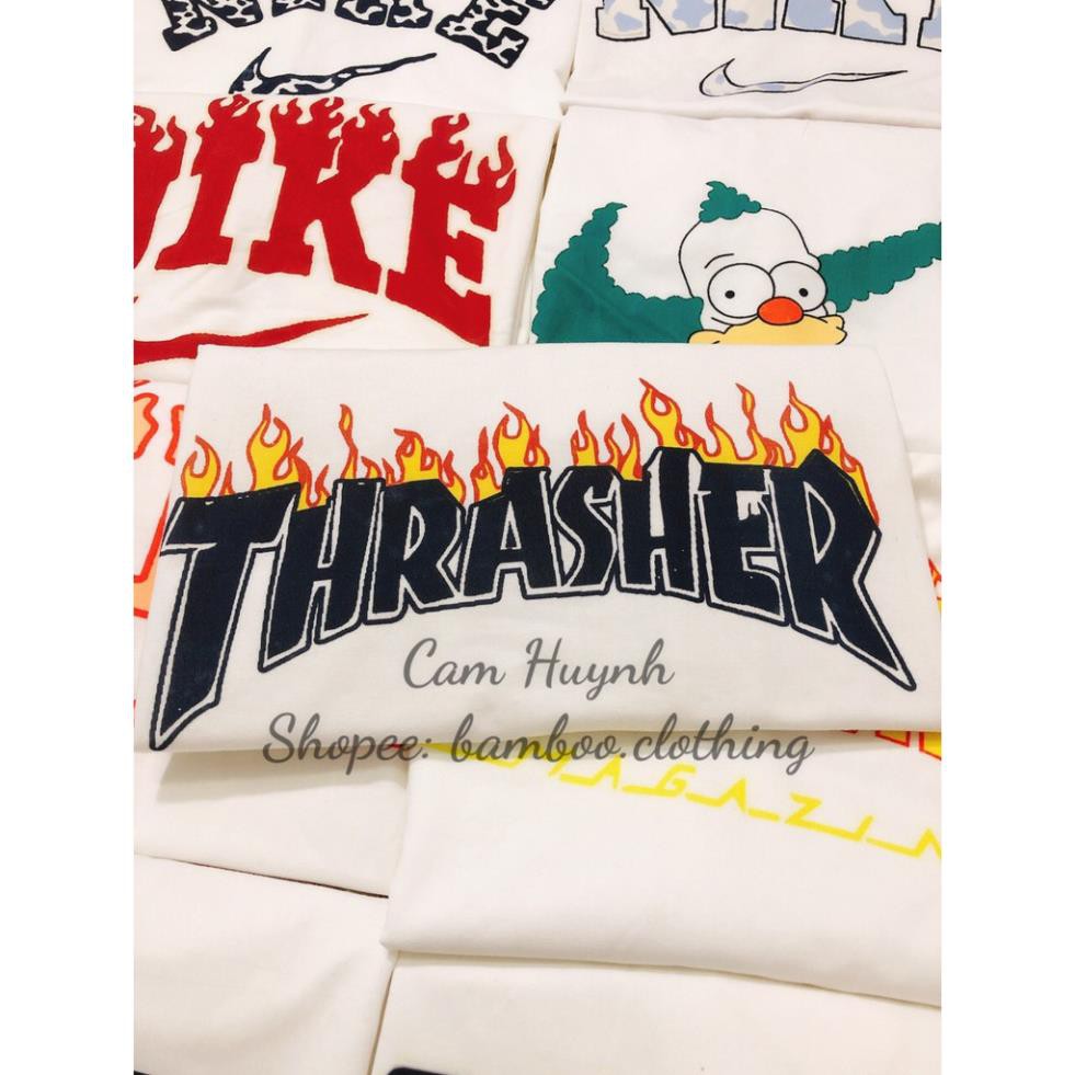 Mẫu Áo Phông Trắng Tay Lỡ In Logo Hiệu THRASHER Mùa Hè Ulzzang - Unisex Form Rộng  ྇