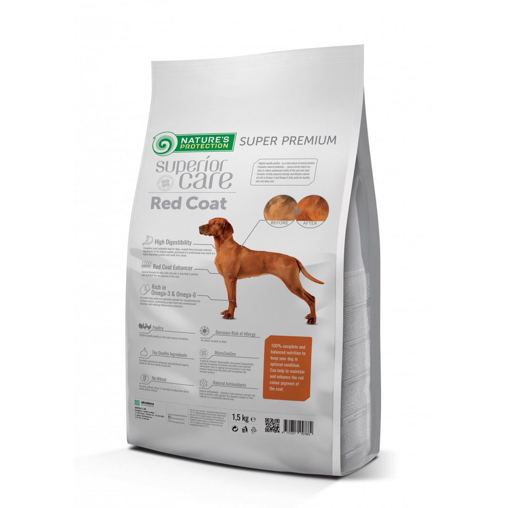 Thức ăn cho chó trưởng thành không ngũ cốc dưỡng lông chó màu nâu đỏ NATURE’S PROTECTION SUPERIOR CARE RED COAT