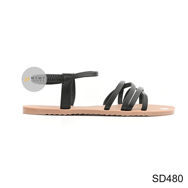 SD480 Sandal bệt da lì nhiều dây chun sau
