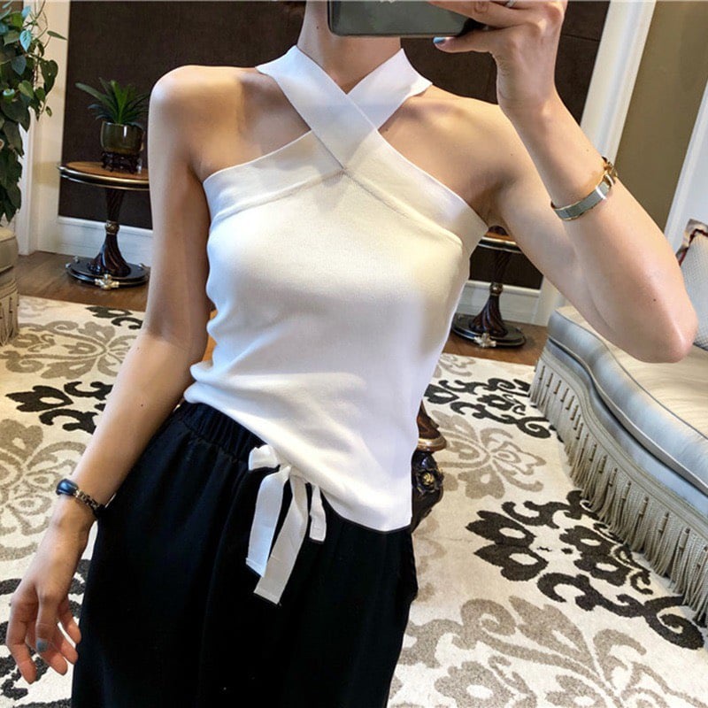 áo chéo cổ co dãn HOT hè chấy vải díp dáng ôm
