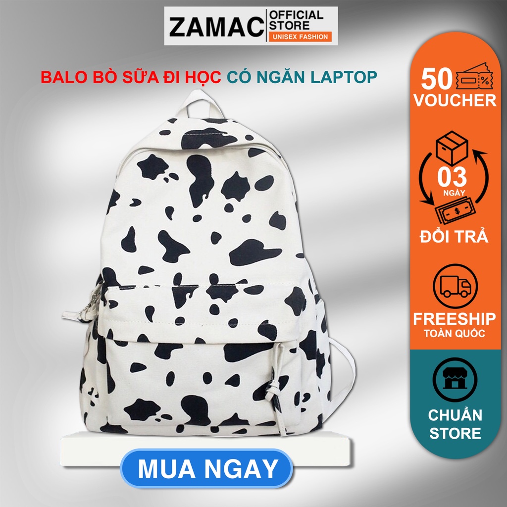 Balo bò sữa đi học ZAMAC vải canvas dày dặn thời trang Unisex - ZB8