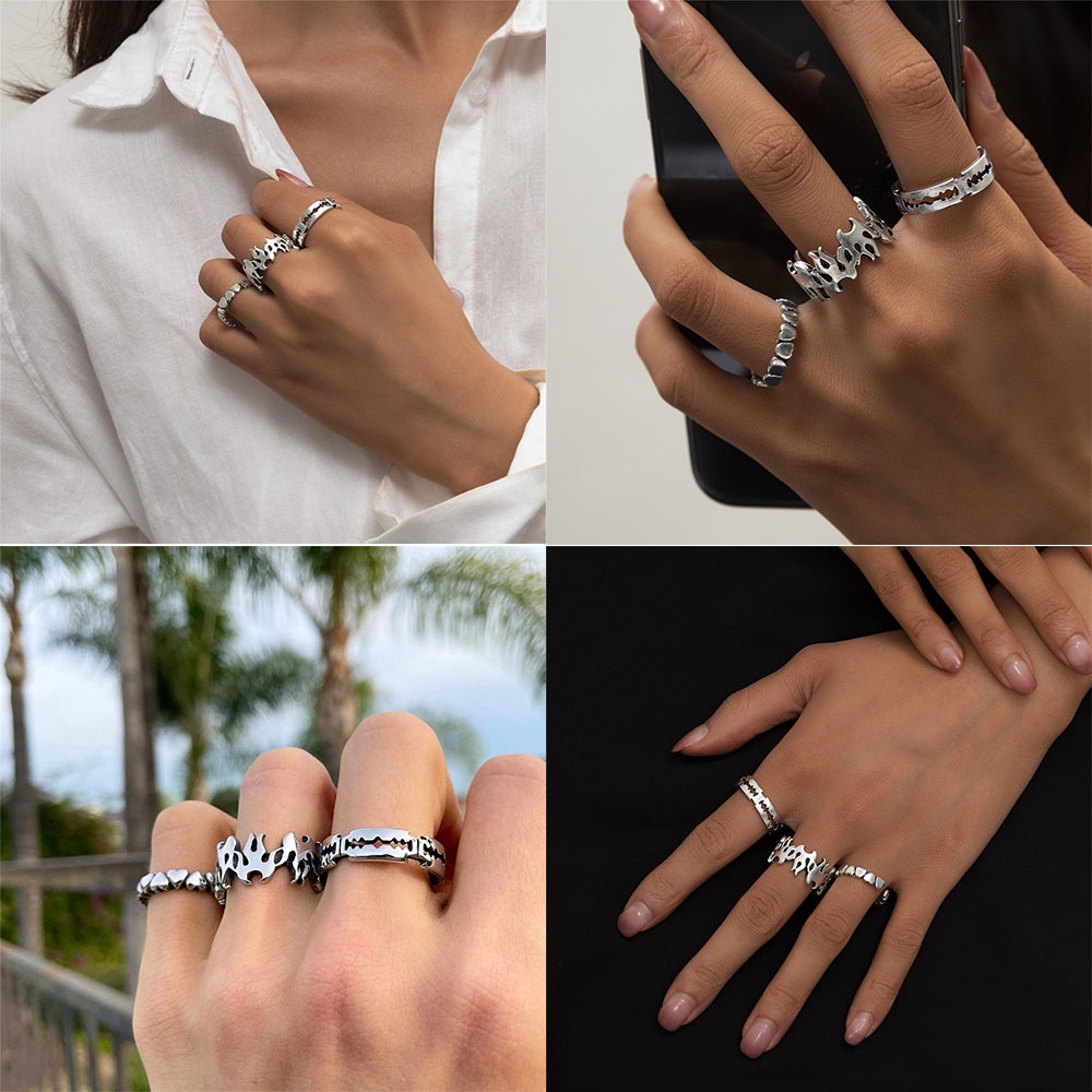 Bộ 3 Nhẫn Dạng Mở Họa Tiết Hình Học Và Trái Tim Thời Trang Cho Nam Và Nữ