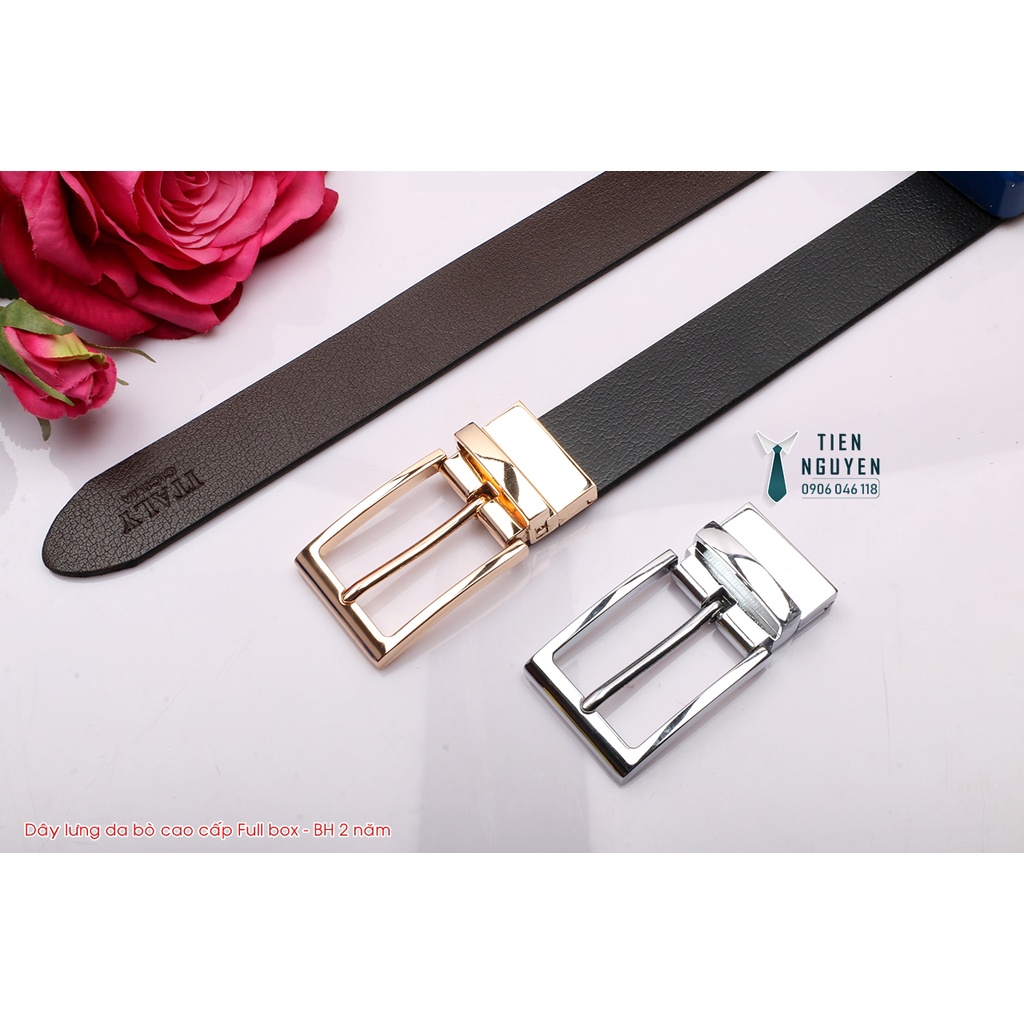 Thắt Lưng Nam Da Bò, Dây Nịt Nam Cao Cấp khóa kim mặt xoay Full box - BH 2 năm