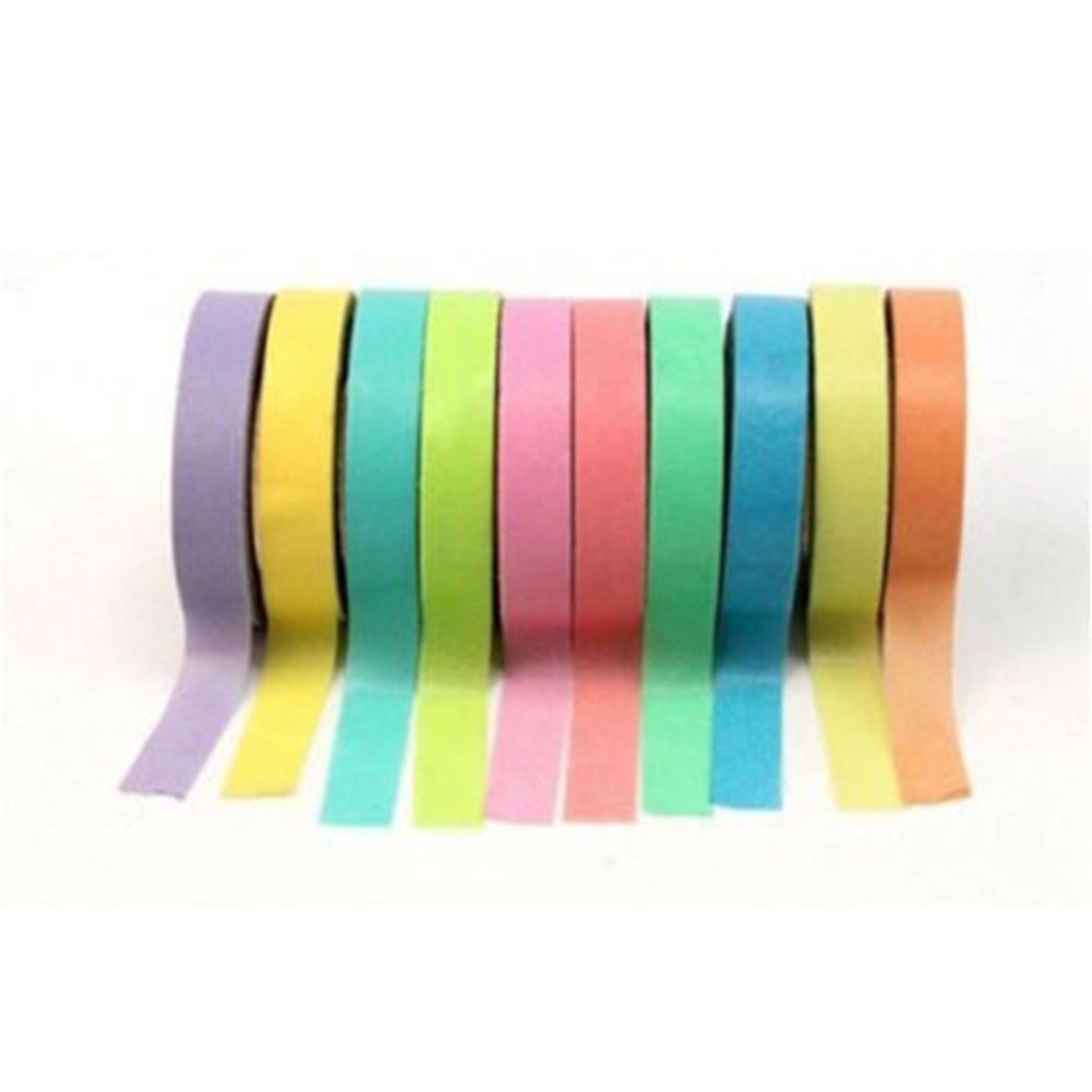 Bộ 10 cuộn băng keo giấy loại nhỏ nhiều màu sắc siêu dính DIY 5m tiện lợi