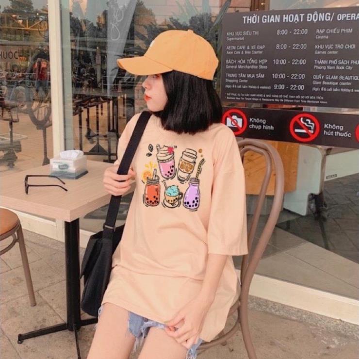 Áo thun unisex Khổng Hiền from rộng cổ tròn tay lỡ freesize 38-70kg 5 trà sữa