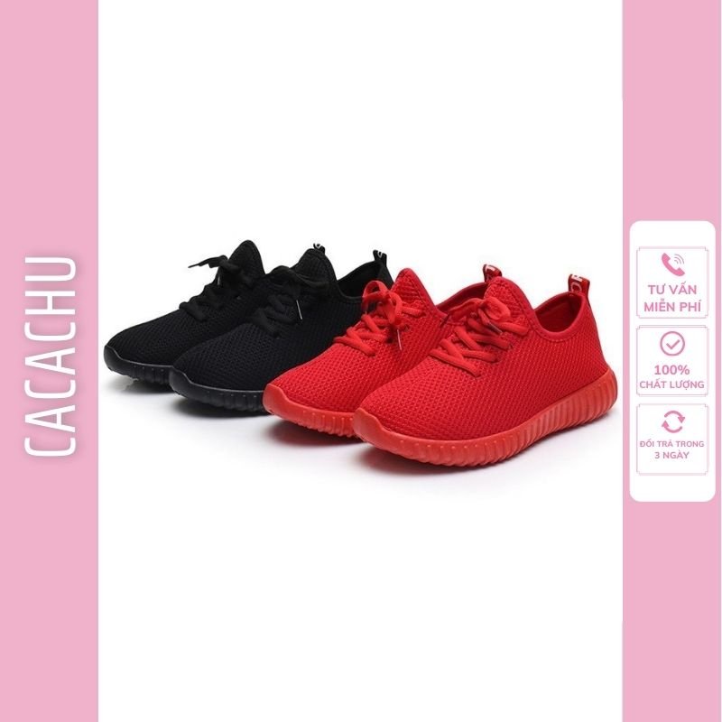 Giày thể thao nữ sneaker đẹp chạy bộ hot 2021 CACACHU G001, đế dẻo siêu êm chân 2 màu đen đỏ giá rẻ