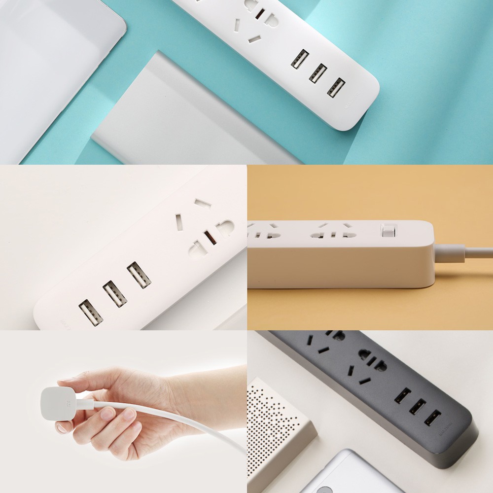 Xiaomi Mi Smart Power Socket Portable Strip Plug Adapter Fast Charging 3 USB Extension