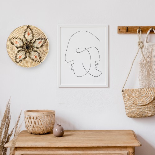 Đĩa cói trang trí tròn, bày hoa quả đồ ăn nhẹ, đồ cá nhân, treo tường, decor phòng khách, bàn ăn Bắc Âu họa tiết 05