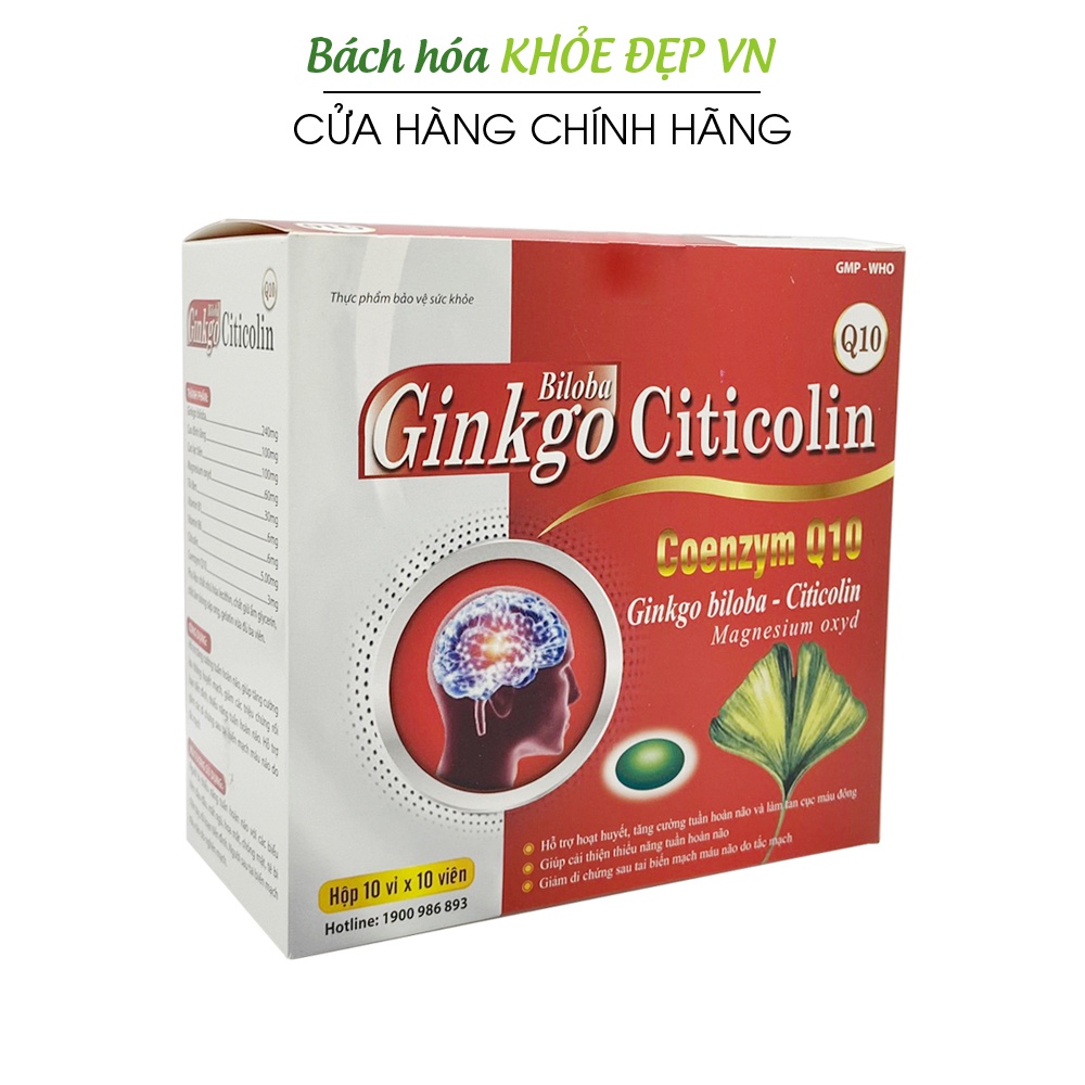 Hoạt huyết dưỡng não Ginkgo Biloba Citicolin Q10 - 100 viên [Ginkgo Biloba Citicolin Đỏ]