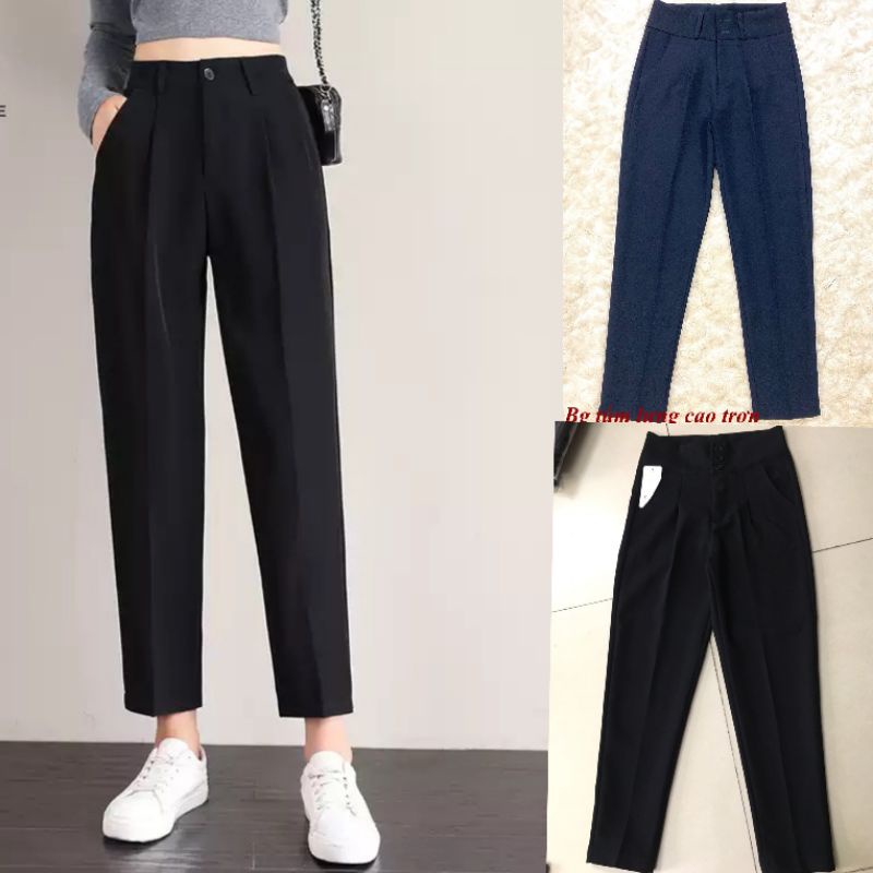 Quần tây nữ BH boutique dáng baggy lưng cạp cao và siêu cao màu đen mặc đi học,đi làm công sở,đi chơi