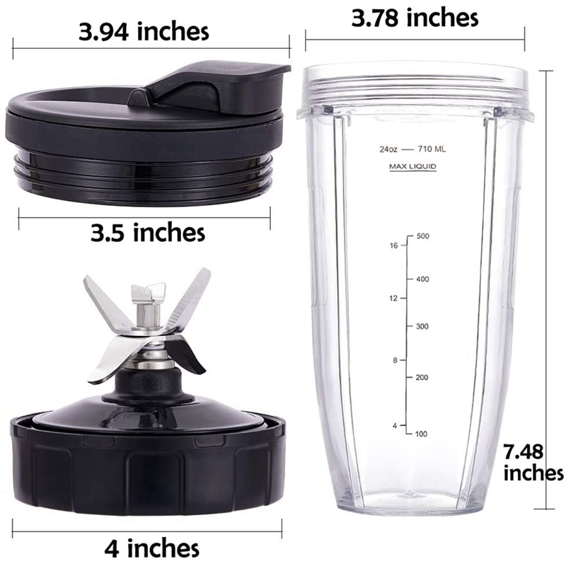 Cốc 24Oz có nắp đậy To-Go , Lưỡi vắt 7 vây , cho Máy xay sinh tố Nutri Ninja Auto IQ BN801 SS101 BL480-30 BL641 BL642-30
