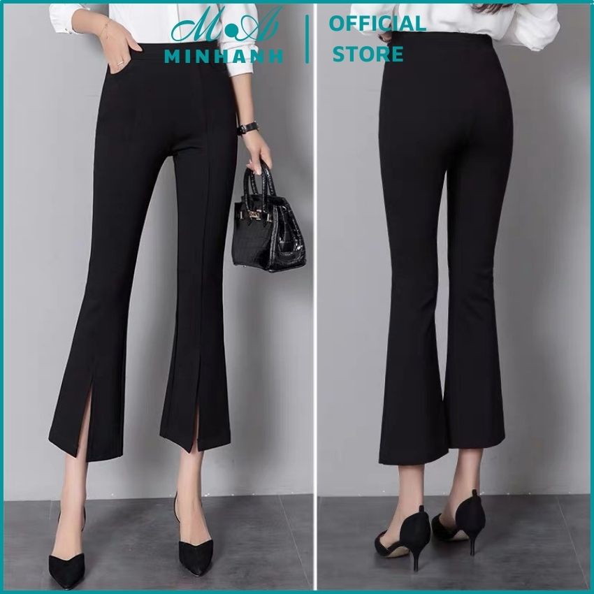 Quần legging dài nữ cạp cao ghen bụng ống loe xẻ trước trẻ trung tôn dáng-MINHANH.OFFICIAL.STORE