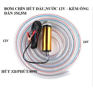 Máy bơm chìm bơm dầu, nước mini 24v/12v kèm 3m,5m ống hút