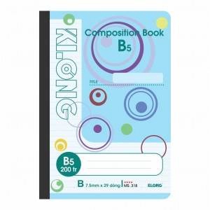 Sổ kẻ ngang may dán gáy Composition book KLONG B5 200 trang 58/92; MS: 318