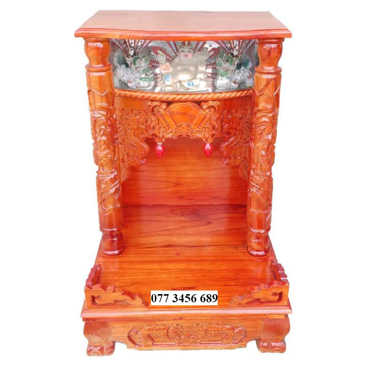 Bàn thờ thần tài ông địa gỗ xoan ngang 42cm quỳ trụ hộp đèn