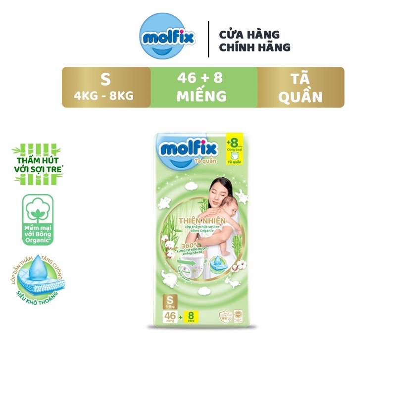 Bỉm Quần Molfix Thiên Nhiên Jumbo S54/M48/L44/XL40/XXL36
