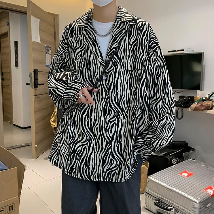 Áo sơ mi dáng rộng in họa tiết ngựa vằn thời trang Hàn Quốc cho nam nữ