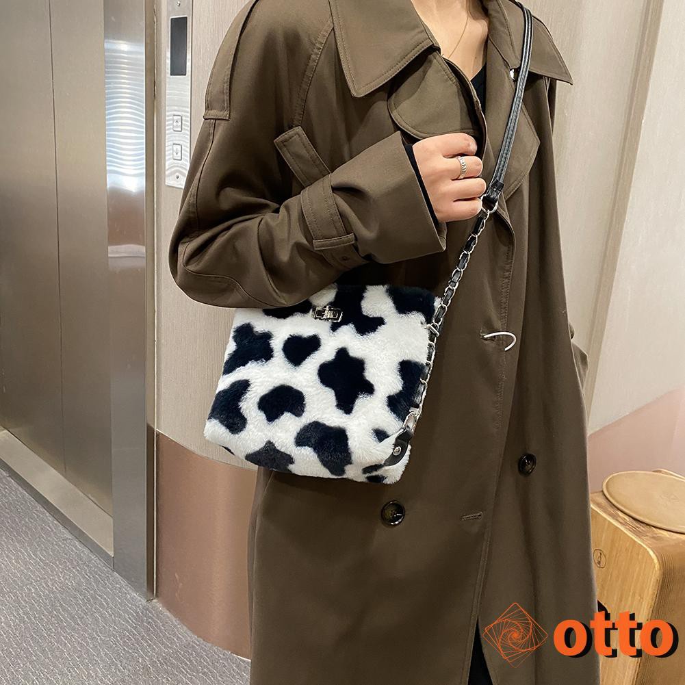 Fashion Daily Shoulder Messenger Bag Autumn Cow Pattern Top-handle Purse Women Street Zipper Handbag