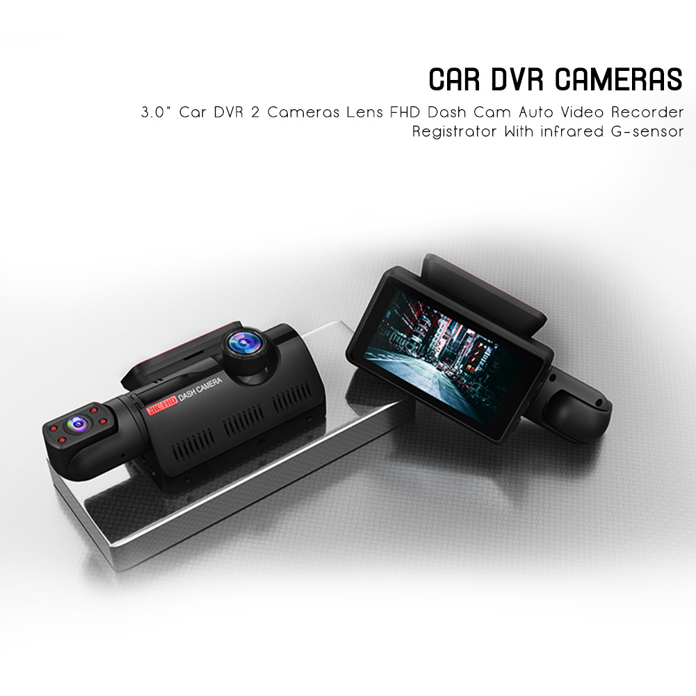 3.0 "Xe hơi DVR 2 Máy ảnh Ống kính FHD Dash Cam Máy ghi hình tự động ghi hình với cảm biến G hồng ngoại
