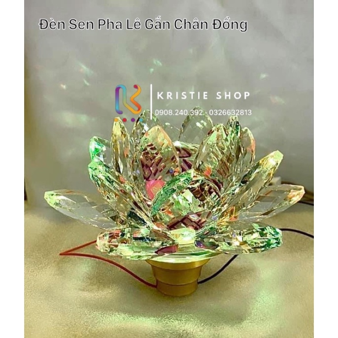 Đèn Thờ Sen Pha Lê Gắn Chân Đèn Đồng ( Cái )