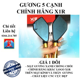 [CHÍNH.HÃNG] 1 đôi gương 5 cạnh kính chiếu hậu gập xoay X1R lắp xe máy - Mặt gương màu xanh chống chói - 3T RACING