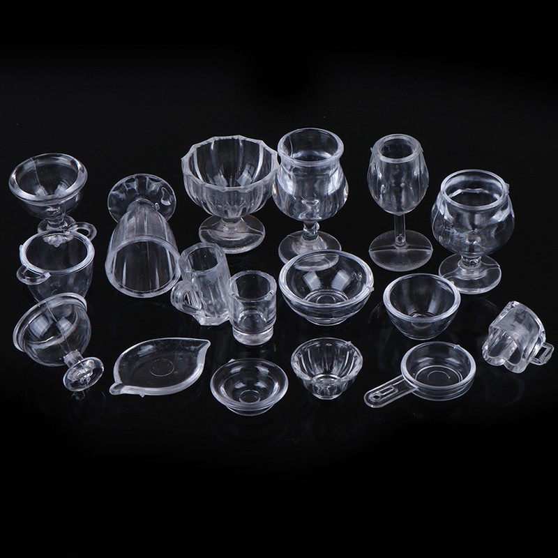 Bộ 17 món đồ chơi trong suốt cho nhà búp bê tỉ lệ 1:2 xinh xắn