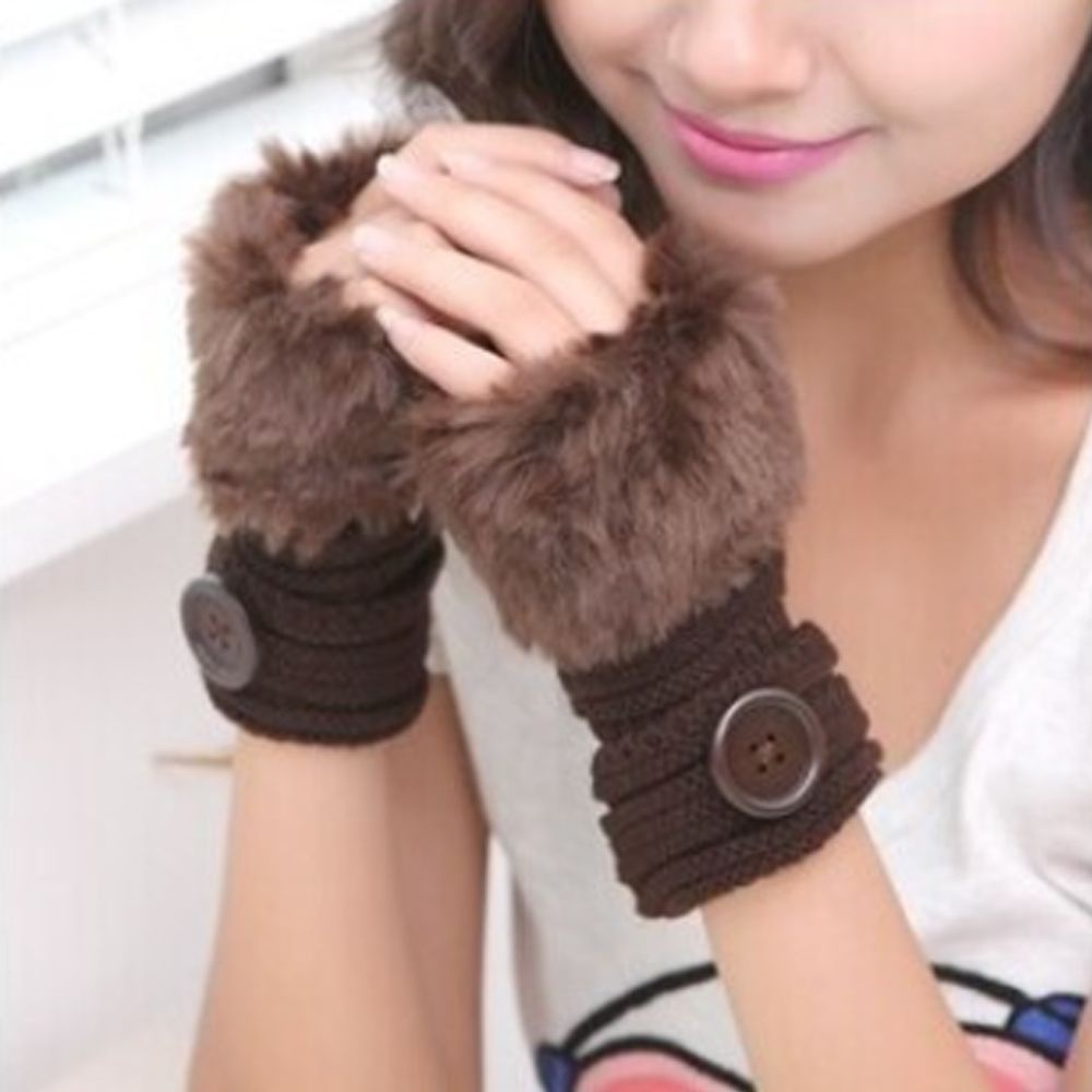 Găng tay len hở ngón màu cà phê/đen thời trang thu đông cho nữ