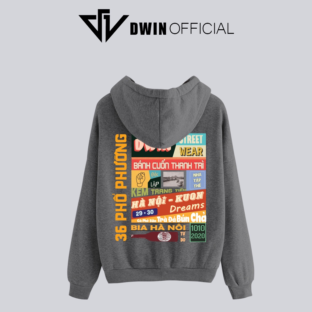 Áo hoodie HÀ NỘI nỉ unisex DWIN basic nam nữ form rộng oversize local brand SP00052