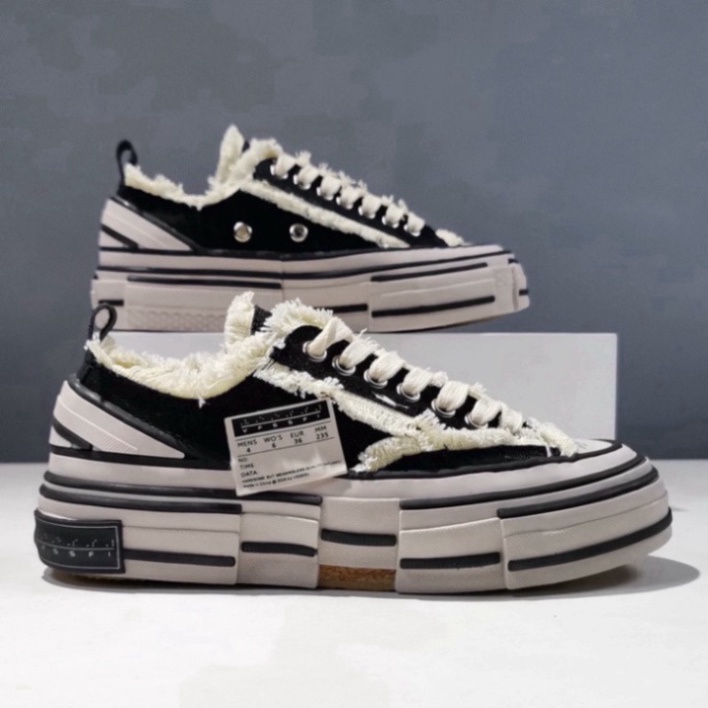 Giày Sneaker - Giày Sport nam nữ Xvessel cao cấp full box đế gỗ đúc đẹp siêu nhẹ, vải rách cổ thấp tính cách D10
