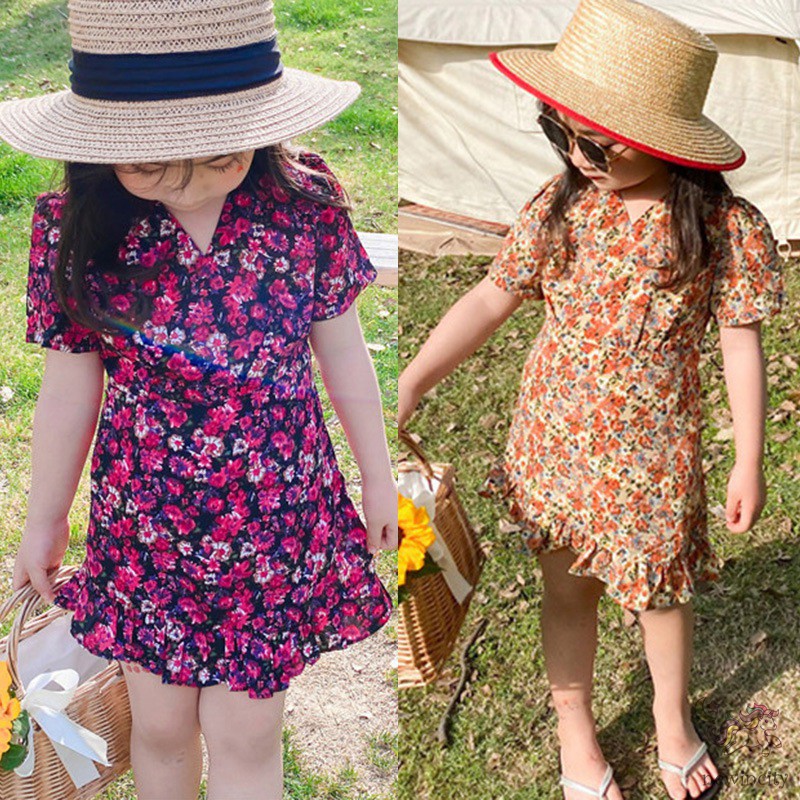 Đầm in hoa phong cách Hàn Quốc dành cho bé gái