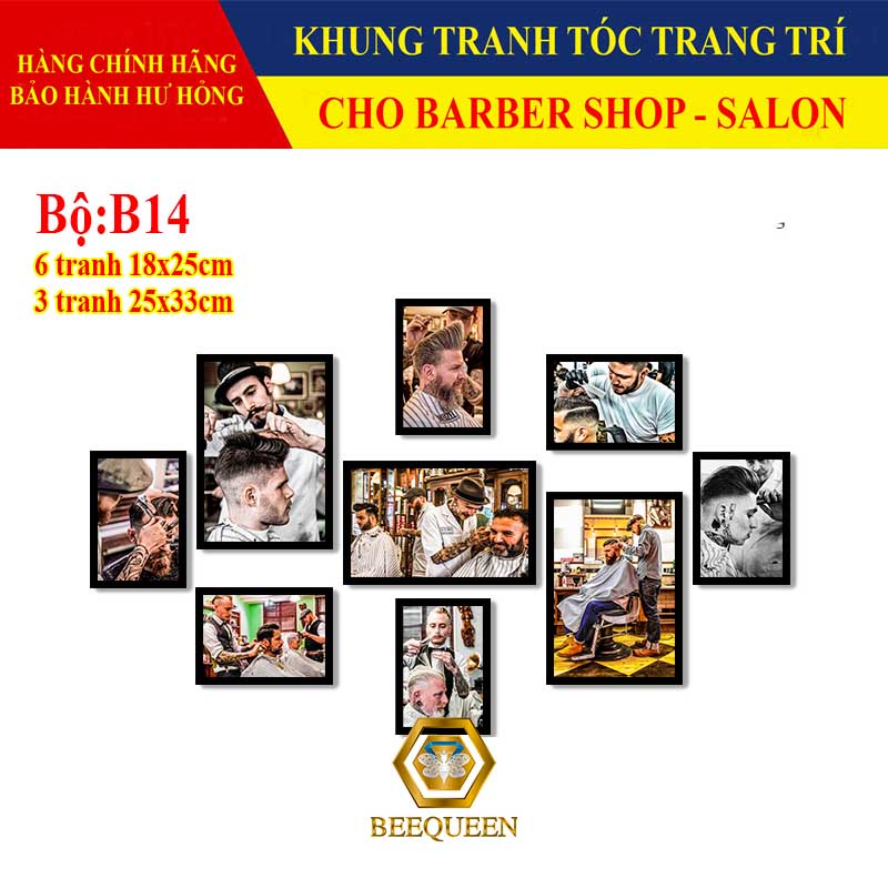 20 Bộ Tranh Tóc - Tranh Barber Shop Trang Trí Quán Tóc Có Khung và Phụ Kiện Treo Kèm Theo