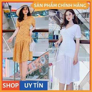 Đầm suông cổ V bèo lai phối nút bọc dạo phố cafe,dự tiệc siêu iu hàng đẹp cao cấp tại Thời Trang VADA.vn - ĐS333